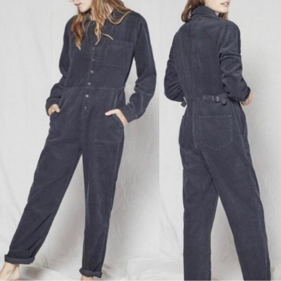 OUTERKNOWN Cotton/Hemp Corduroy Boiler Jumpsuit sz M - Distressed Black - Picture 1 of 14